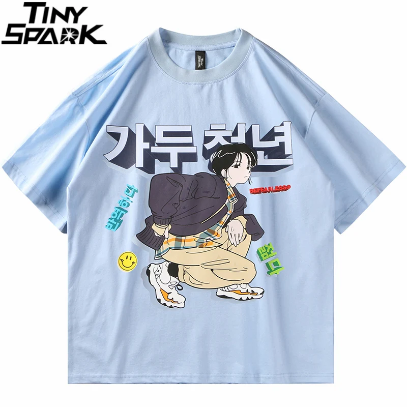 Streetwear Harajuku T-Shirt Men Hip Hop Cartoon Korean Printed Tshirt Harajuku Cotton Casual 2023 Summer Short Sleeve T Shirt