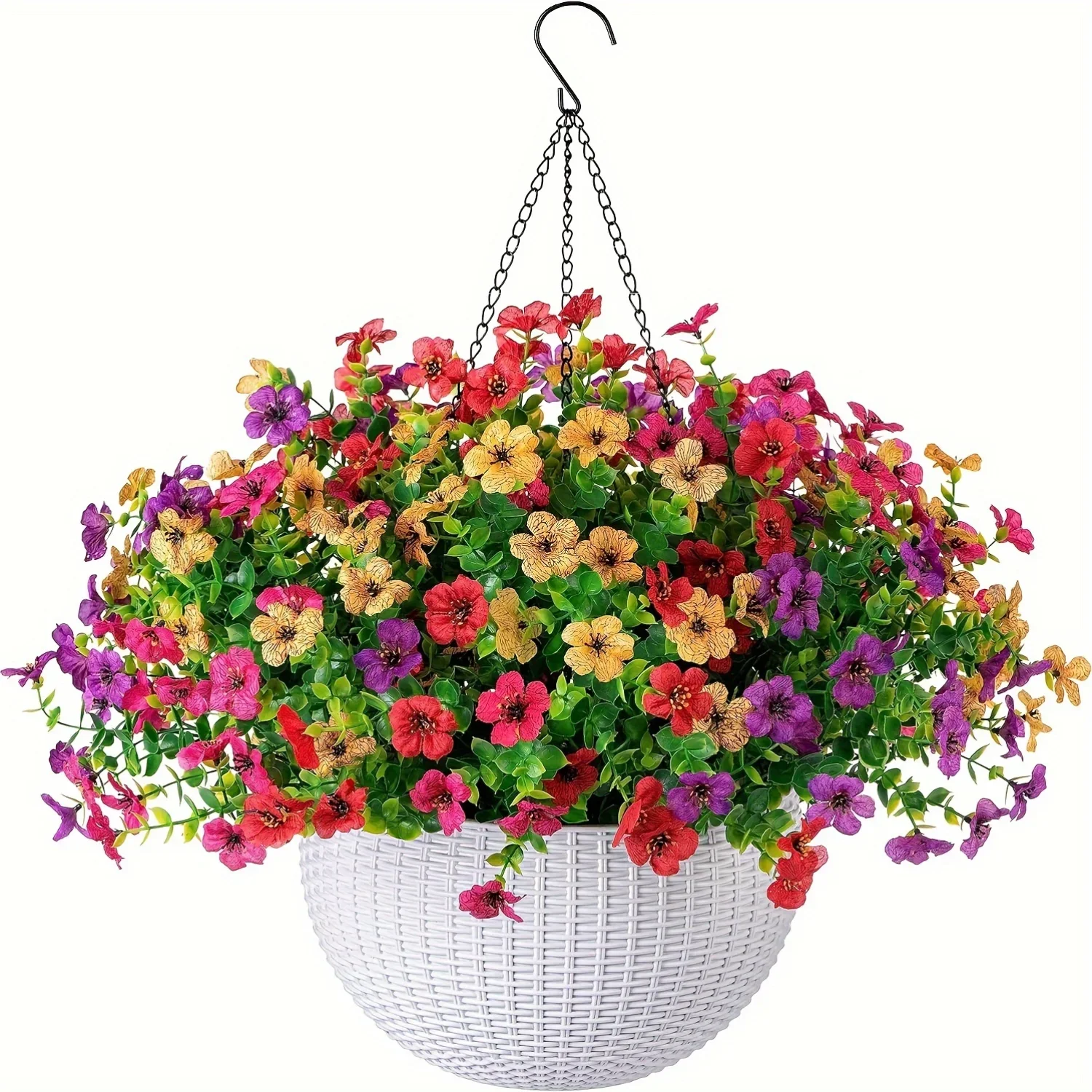 Fake Hanging Flowers With Basket Artificial Flowers Outdoor Patio Lawn Decor Wall Hanging Plants For Farmhouse Spring Sum Decor