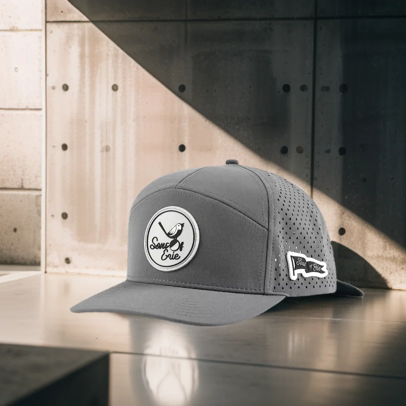 

Custom High Quality 7 Panel rubber Patch Logo Sport Snapback Cap Waterproof Laser Cut Hole Perforated Hat Golf Baseball Caps