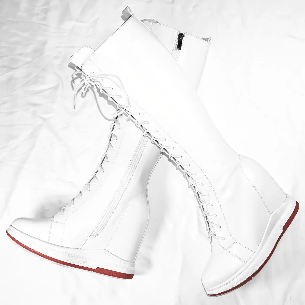 High Heel Pumps Plus Size Shoes Women Genuine Leather Wedges Knee High Snow Boots Female Round Toe Punk Sneakers Big Size Shoes