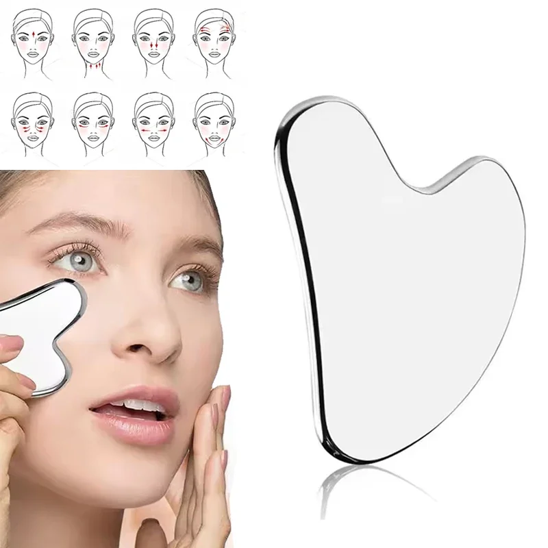 1Pcs Stainless Steel Gua Sha Scraper Massager For Face Neck Body Guasha Massage Tool Facial Skin Care Guasha Board Face Massager