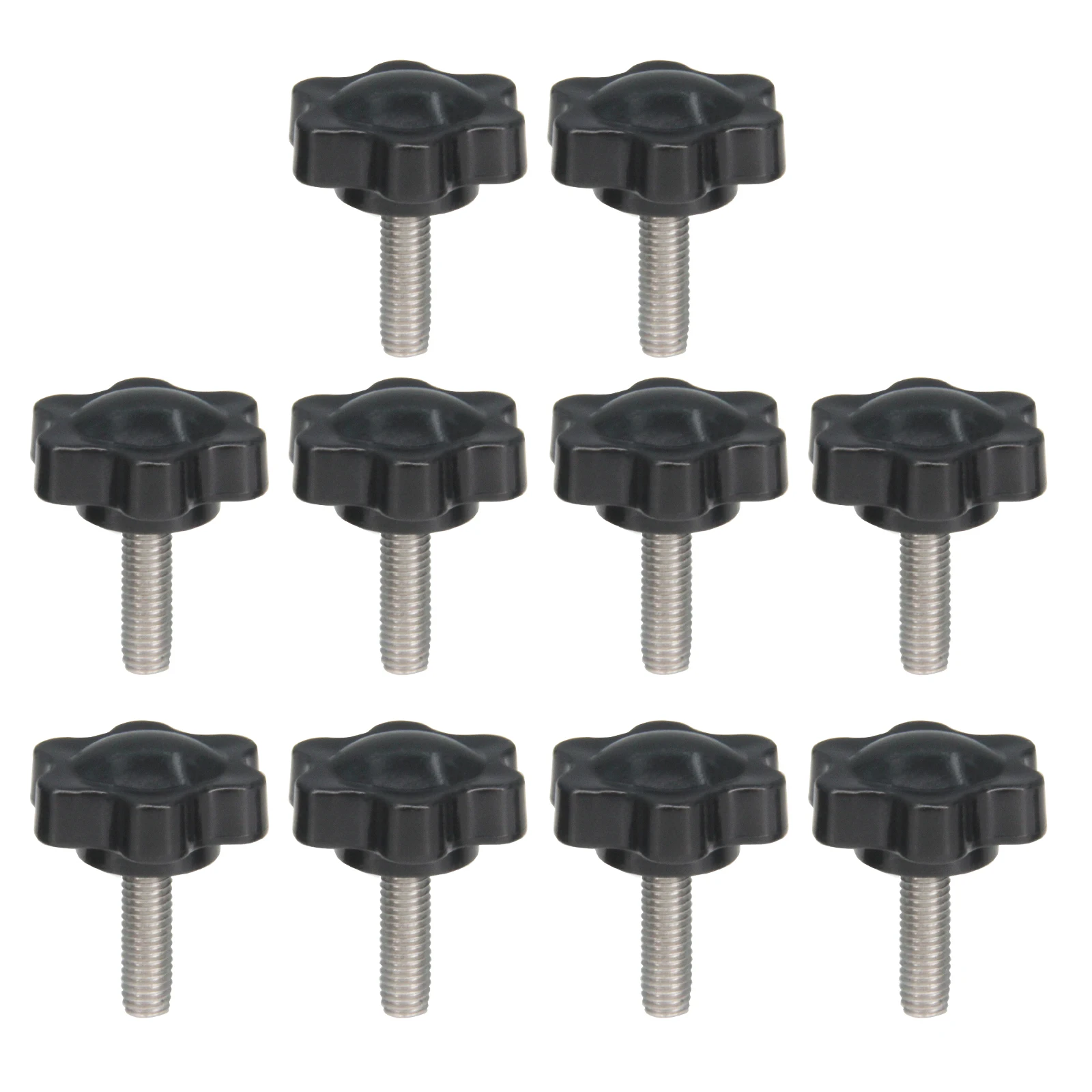 Befenybay 10pcs M5 x 16mm Thumb Screw Stainless Steel Metric Thread Black Plastic Star Knob