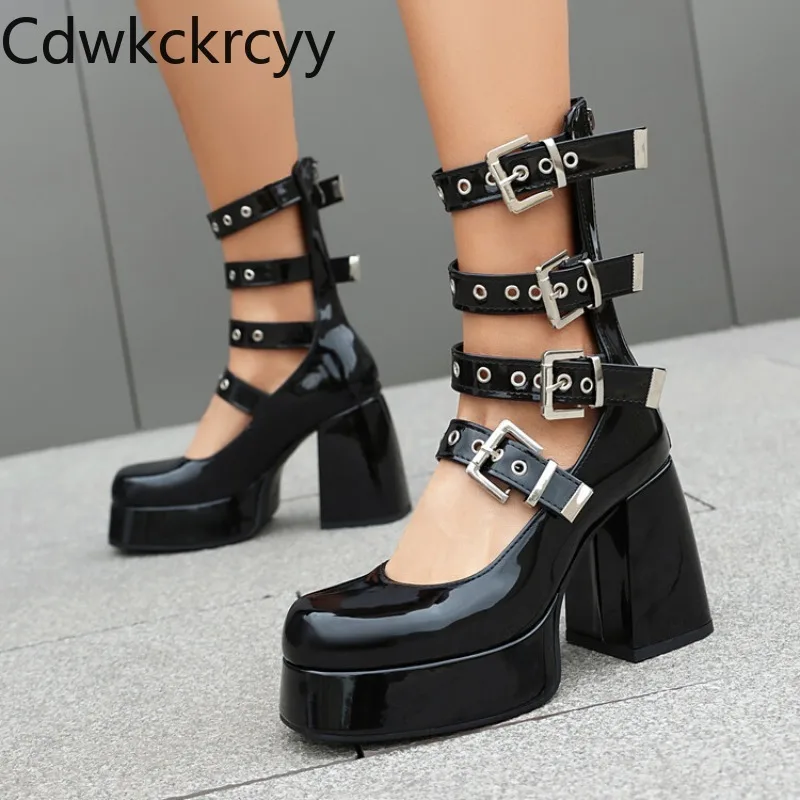 

Spring and Autumn New styles fashion High heels Women's shoes Metal decoration Buckle personality Square heel Women's cool boots