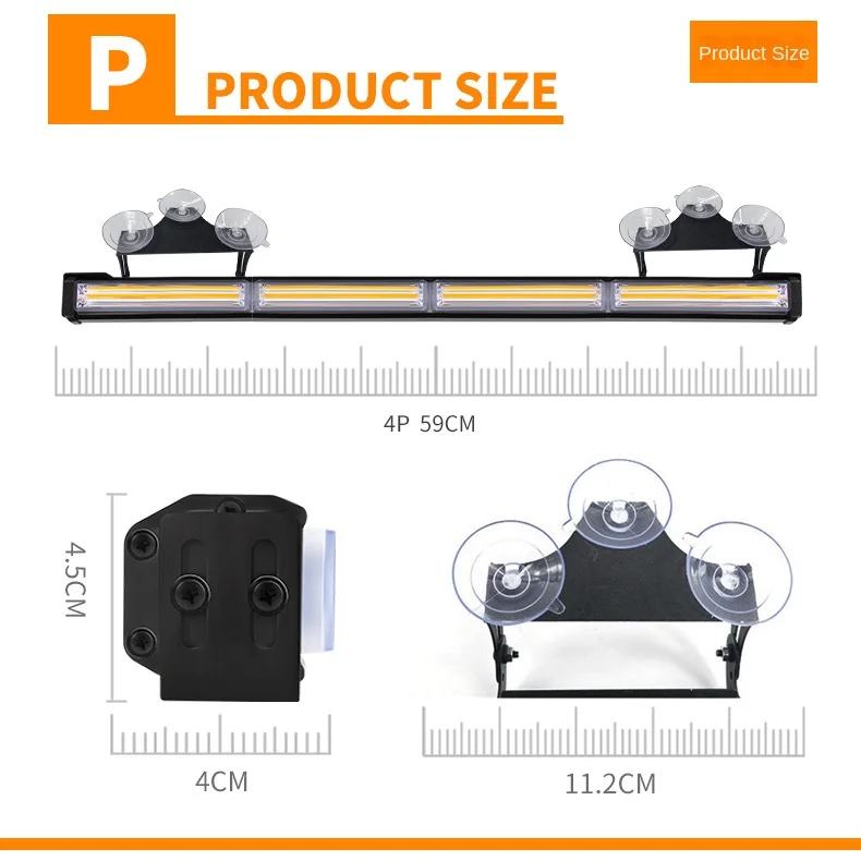 Car Cob Strip Flash Light Led Bumper Light Engineering Vehicle Lane Light Single Row 4-Section Ceiling  Long Row Warning