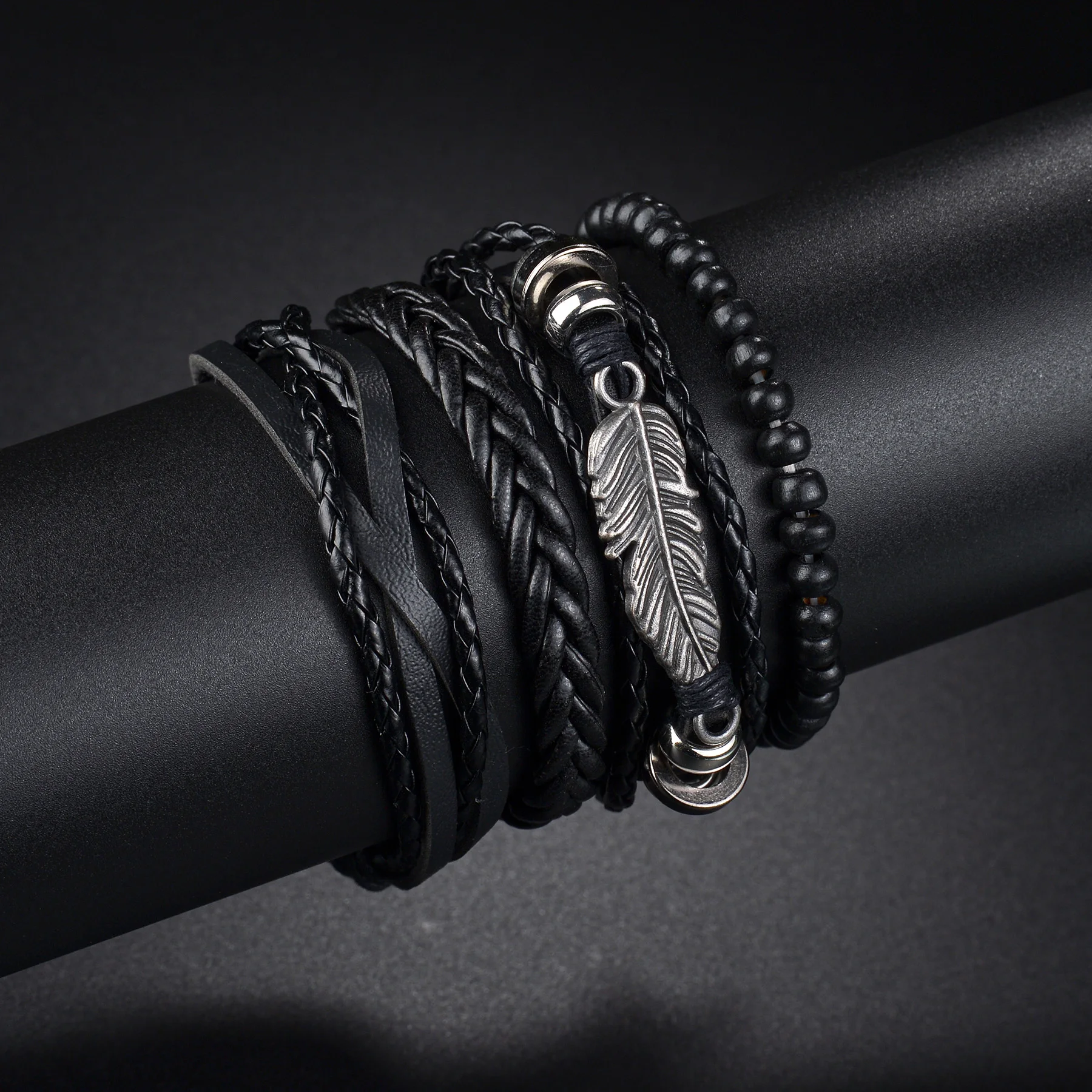 MeMolissa New Arrival Vintage Leather Bracelet Fashion Hand-knitted Multi-layer Feather Leaf Bracelet Men's Bracelet Gift