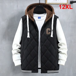 10XL 12XL Plus Size Vests Men Autumn Winter Thick Vest Sleeveless Jacket Male Fashion Casual Hooded Vest Big Size 10XL 12XL