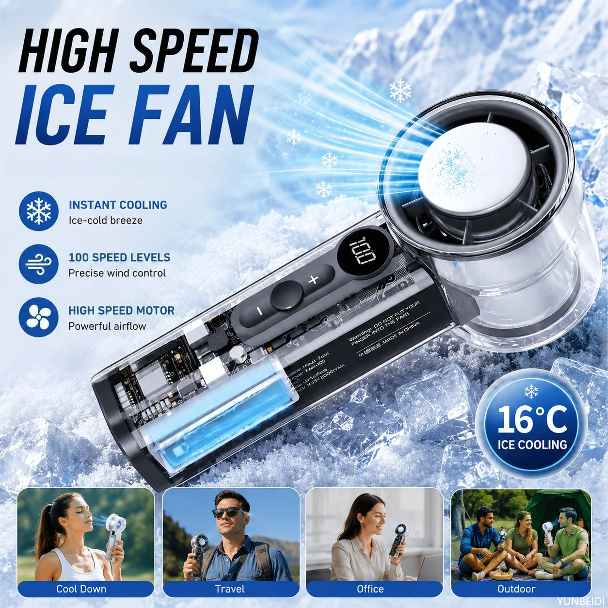 

Portable Fan Handheld Small Cooling Ice Pack Fan 100-speed Adjustable Wind Speed Long-lasting Silent Outdoor Electric Fan