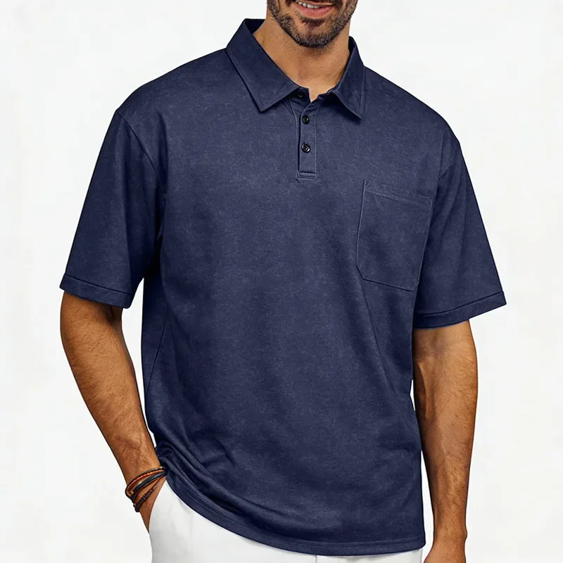 Men Turn Down Collar Button Pocket Blouse Shirts Casual Business Workwear Retro Vintage Tee Tops CBFS-QDD-7