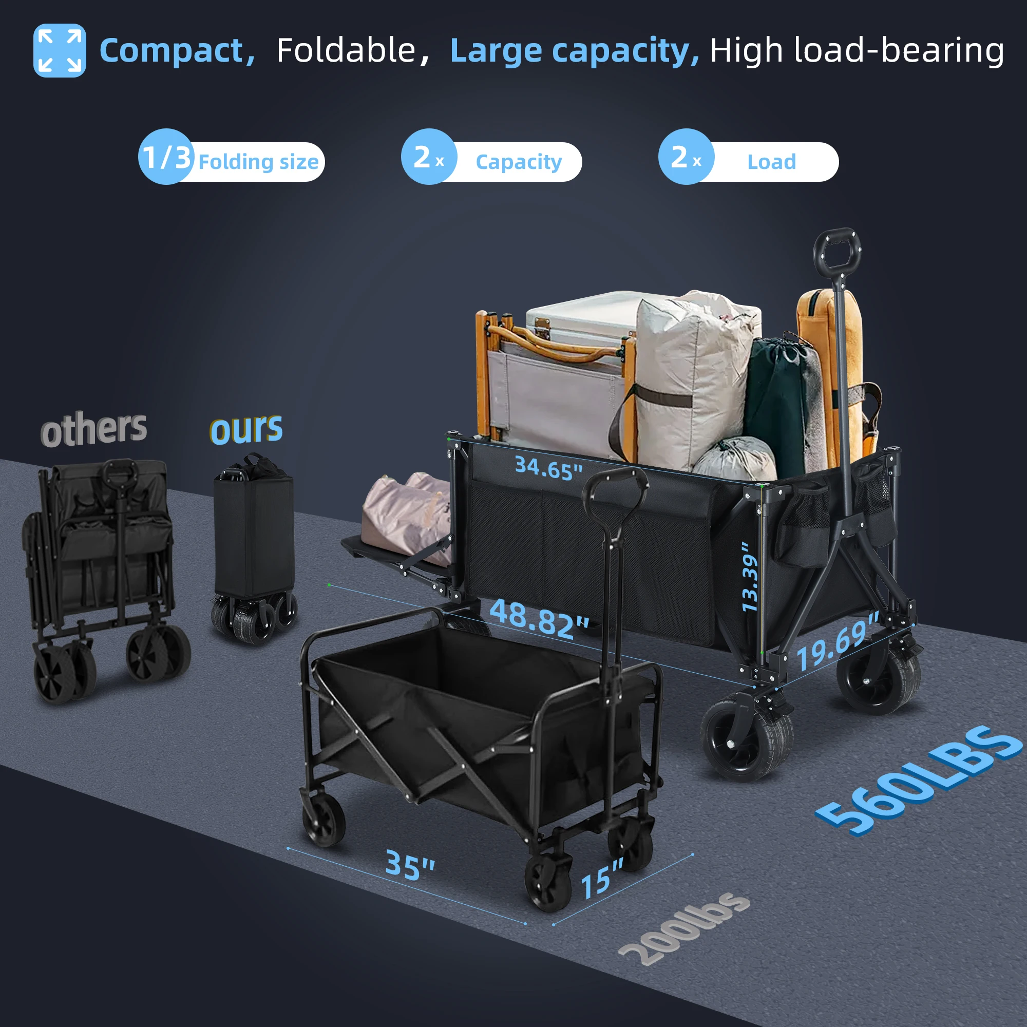 Portable Four Wheel Camping Hand Wagon Foldable Utility Wagon for Outdoor Camping