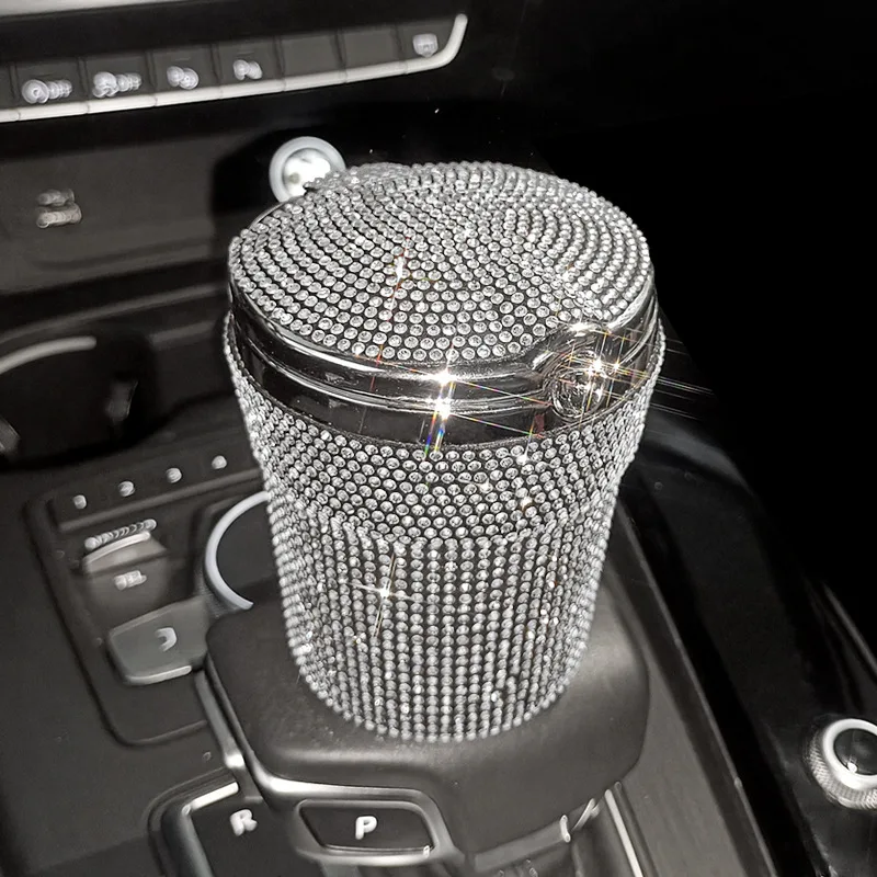 

Diamond Car Ashtray With Lid Smell Proof Women Cigarette Tobacco Rolls Ash Tray Smokeless Large Capcity Handmade Rhinestone