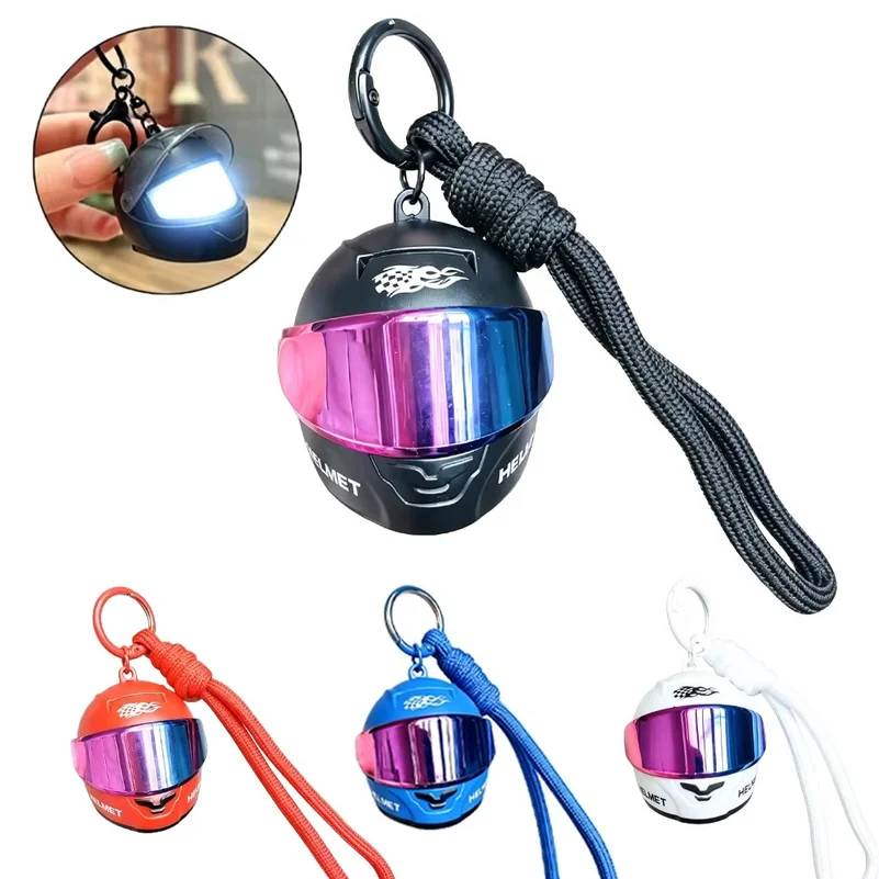 3D Motorcycle Helmet Keychain Light Up Helmet Key Fob Mini Helmets Flashlight Keychain Pendant for Biker Motorcycle Lovers