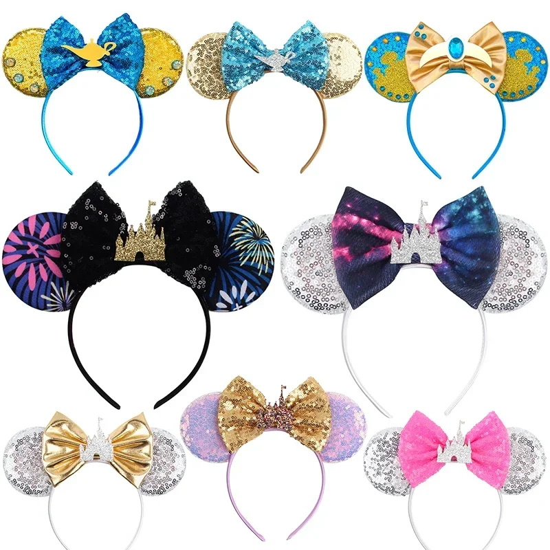 

Disney Castle Fireworks Mickey Mouse Ear Headband for Adults Women Bows Hair Accessories Aladdin Hairbands Kid Girls Party Gifts