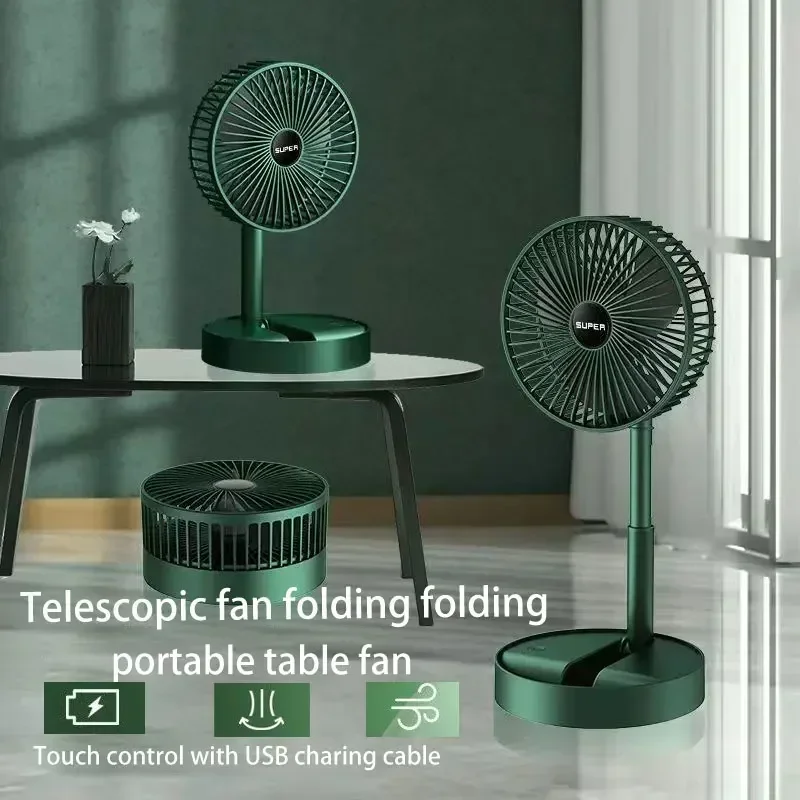 Ventilador silencioso inalámbrico, ventilador de suelo telescópico plegable portátil recargable por USB, bajo ruido, batería de alta duración, ventilador para acampar al aire libre de 3 velocidades