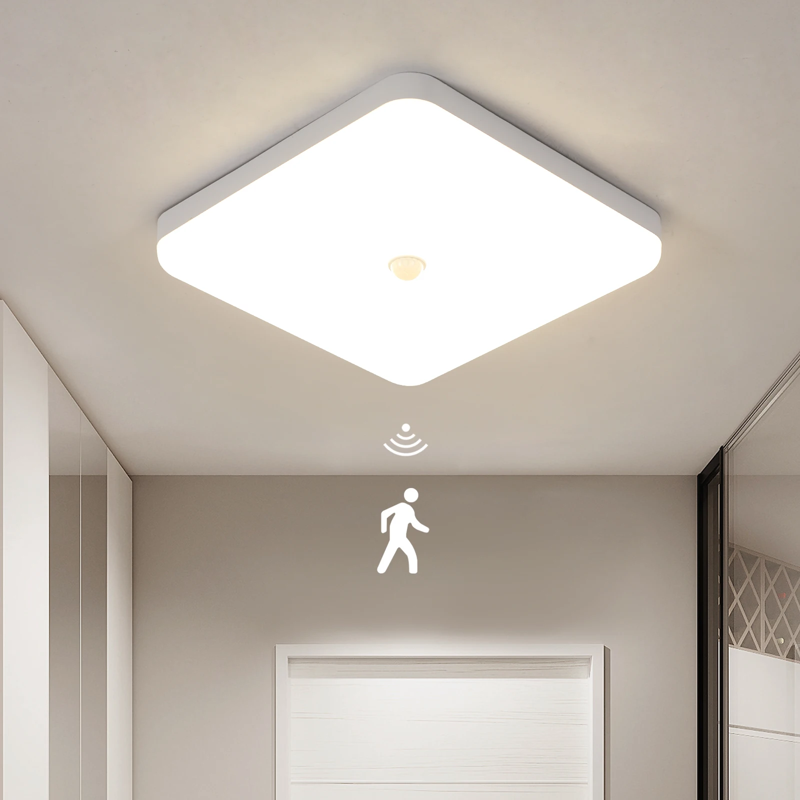 30W LED-Bewegungssensor-Deckenleuchte für Innenräume, 25cm Kaltweiß 6500K, IP56 Wasserdichte Leuchte mit PIR für Veranda, Flur, Dach, Treppenhaus [Energieklasse E]