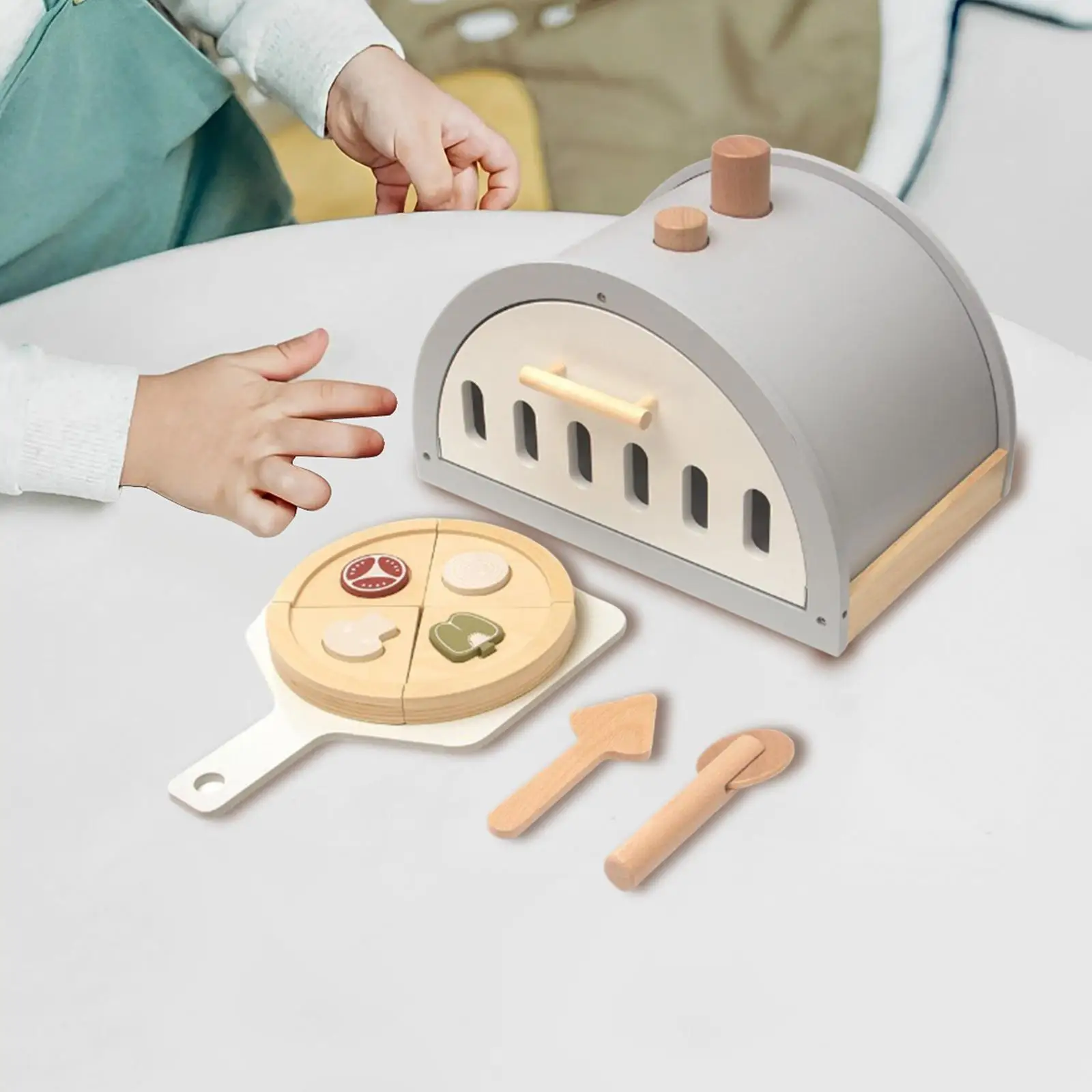 Wooden Pizza Toy Playset Early Learning Kitchen Toy Pretend Play Kitchen Accessories for Birthday Gift Boys Girls Children Kids