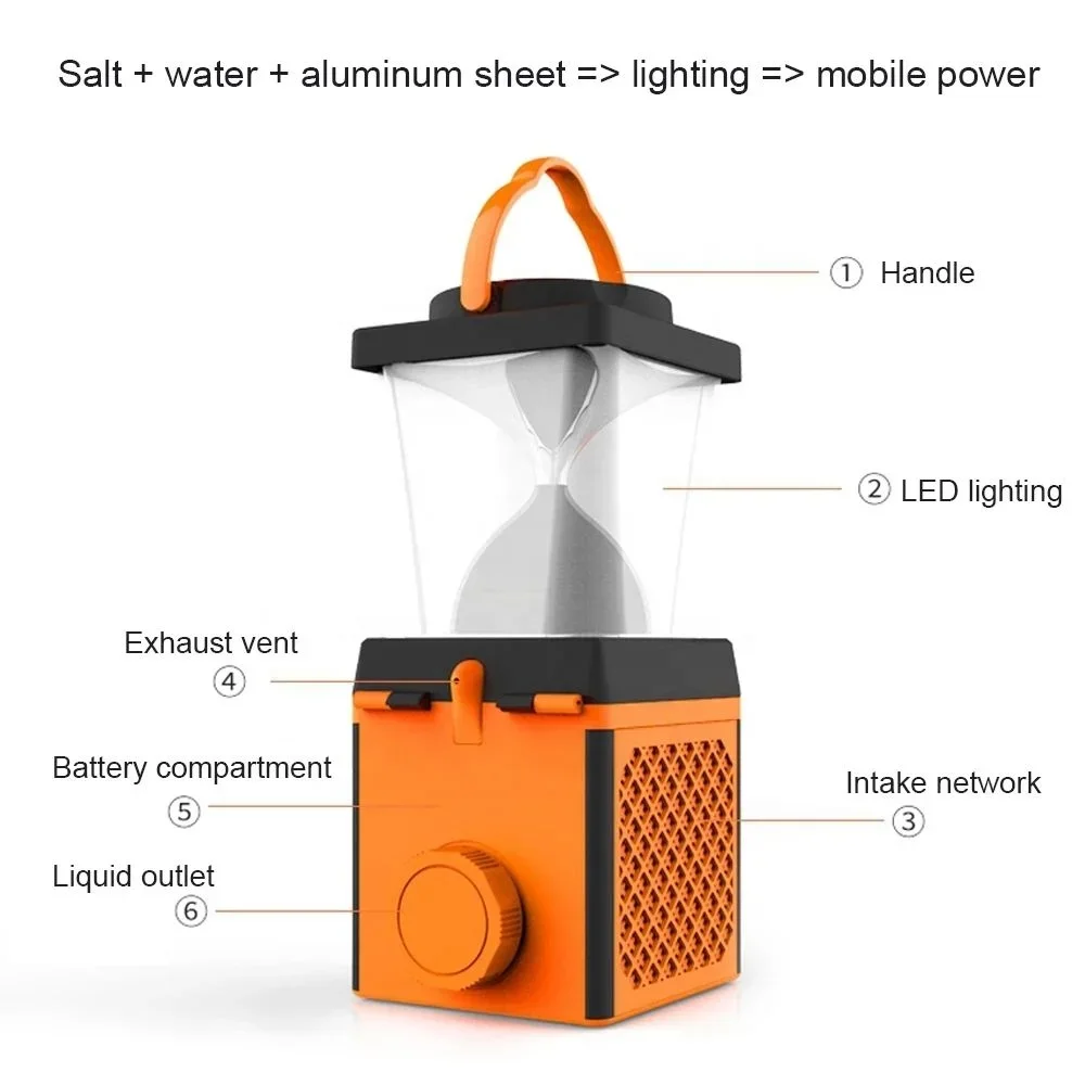 New Advanced Salt Water LED Lamp Charging Lantern Salt Water Charging Portable Travel Light Emergency Light USB Camping Light