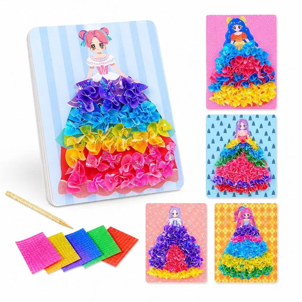 4Pcs/Set Princess Theme Poke Art Activity Sheets Animal Patterns DIY Crafts Dress-Up Sticker Set Pen Accessories Included