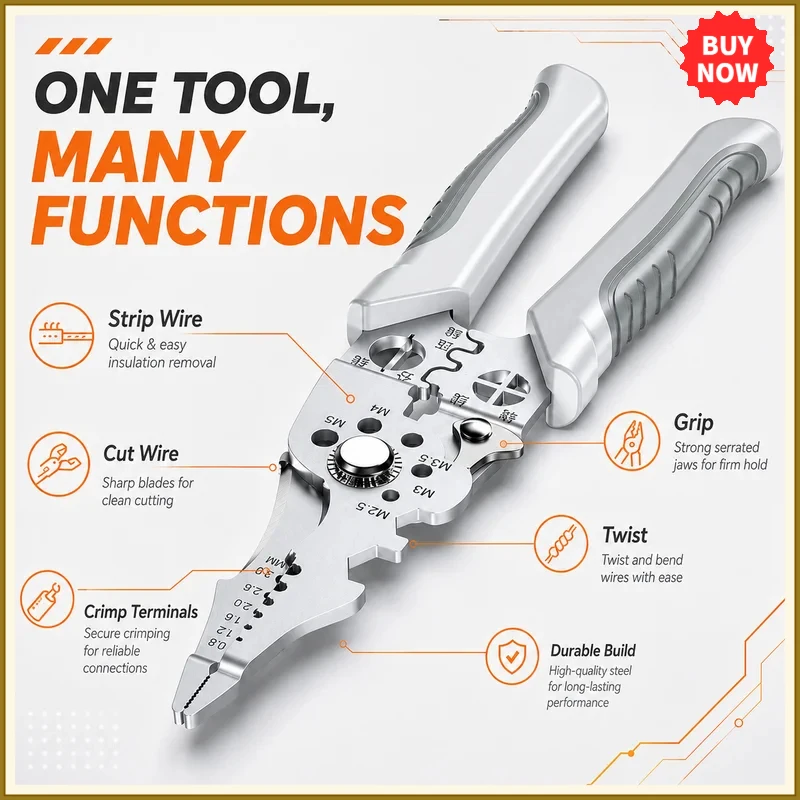 8.5 Inch Multi Functional Industrial Wire Stripper Cutter Crimper Heavy Duty Stainless Steel Electrical Pliers Ergonomic Grip