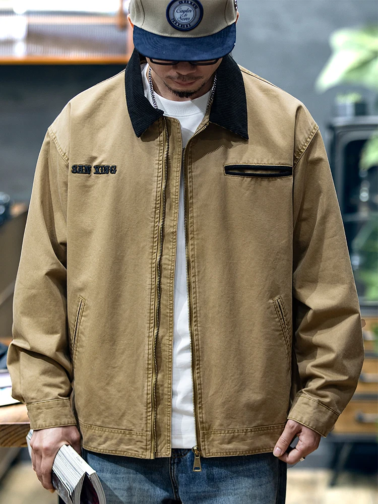 Loose Fit Men's Cotton Jacket Autumn New Style American Workwear Vintage Casual Outerwear Youth Popular Long Sleeve Zipper