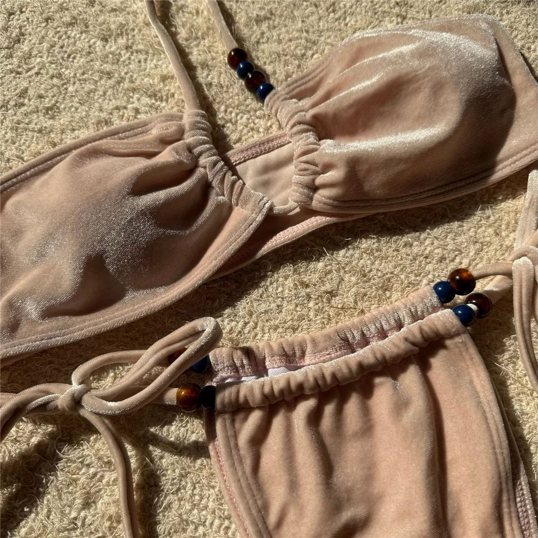 Halter Bikini mit hohem Beinausschnitt, zweiteiliger Badeanzug für Damen, gepolsterter Badeanzug mit Trägern, Badebekleidung, Modell V6973. – Detail 8