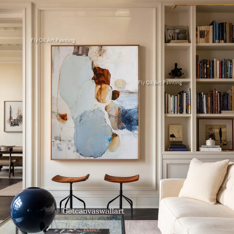Original Handmade Palette Knife Canvas Oil Painting, Muted Color Block Contemporary Abstract Wall Artwork
