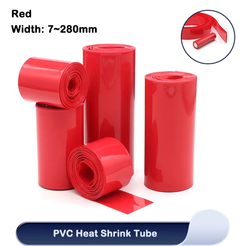 

7mm ~ 280mm Red 18650 Lipo Battery PVC Heat Shrink Tube Pack 1M~20M Insulated Film Wrap Lithium Case Protection Cable Sleeve DIY