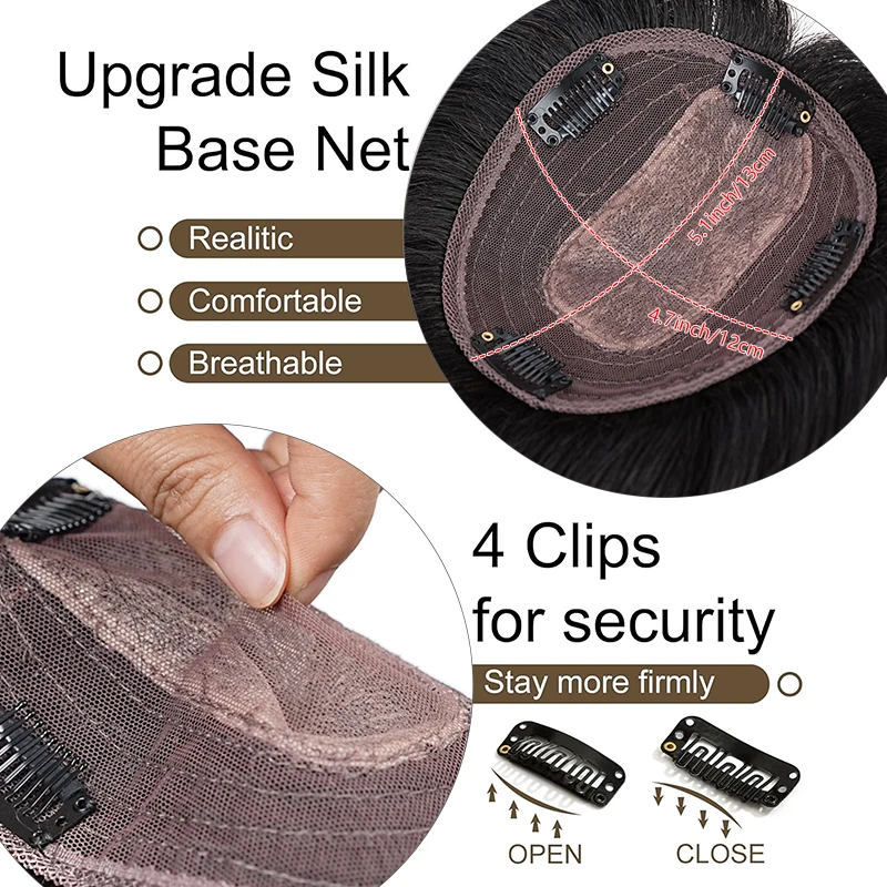 100% ผมมนุษย์ 10 นิ้ว 13X12 ซม.Hairnet คลิปในผมที่มองไม่เห็น 3D Topper Extension Top วิกผมชิ้นสําหรับผู้หญิงชีวิตประจําวัน