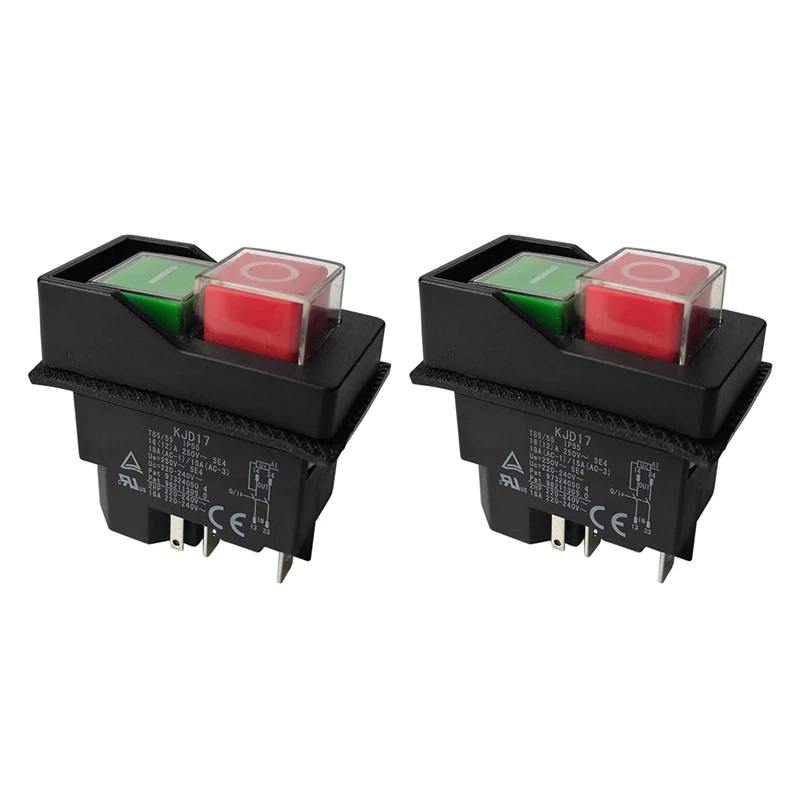 2X Electromagnetic Switches Pushbutton Switches For Garden Tools KJD17 220V 5 Pin -Terminals