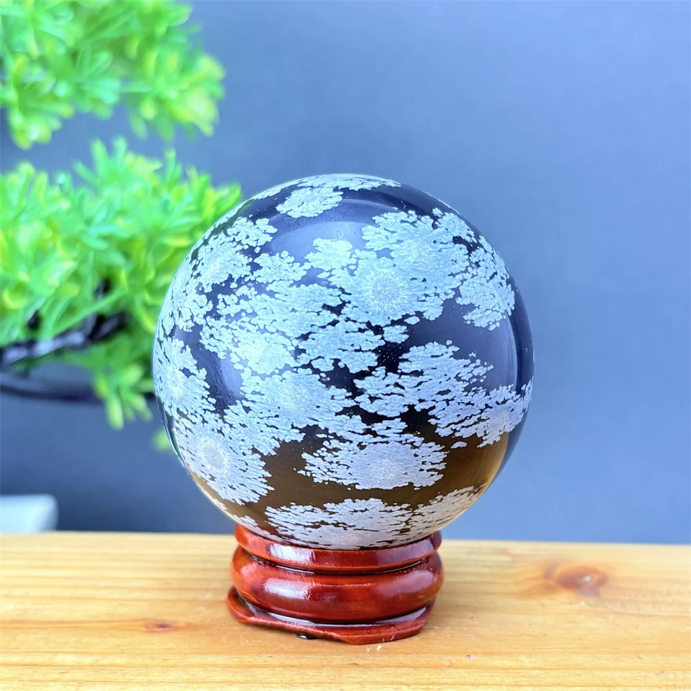 Snowflake Obsidian Natural Volcanic Stone Ball for Home Decor Feng Shui Meditation Altar Witchcraft Prayer Spiritual Gift