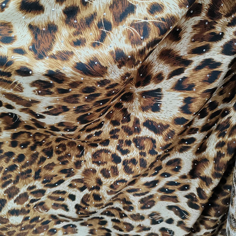 Fashion,Tiger Leopard Print Chiffon Fabric,Paste Shining Fake Diamonds Chiffon,Diy Sewing Scraf,Dress,Pants,Headwear,Accessories