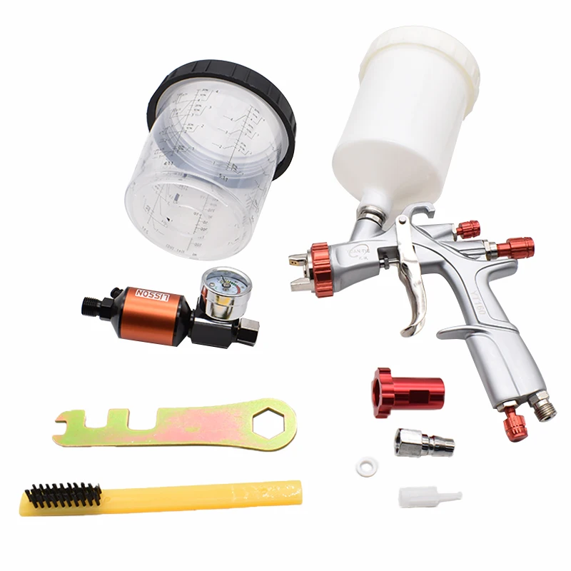 YT160 LVLP Spray Gun Paint Gun Spray Paint Automotive Airbrush 1.3mm Nozzle With Paint Mixing Cup And Pressure Regulator Gauge