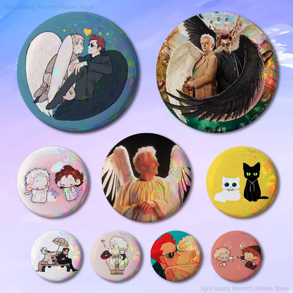 

TV G-Good O-Omens 58mm 44mm HD Print Brooch Badges Pretty Derby Round Display Brooches Lapel Pins