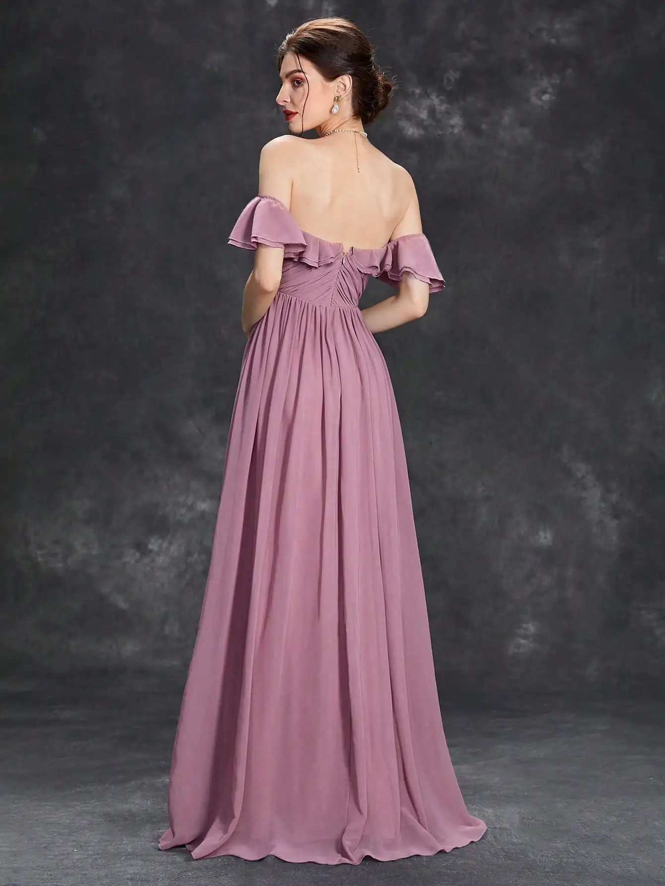 Mgiacy Flounce collar irregularly pleated chiffon full skirt Evening gown Ball dress Party dress