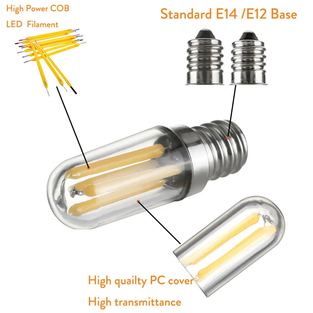 E12 E14 LED 필라멘트 전구 T16 1W/2W/4W 에디슨 전구 220V 에너지 절약 전구, 조도 조절 가능 2200K 따뜻한 화이트 전구 가정용