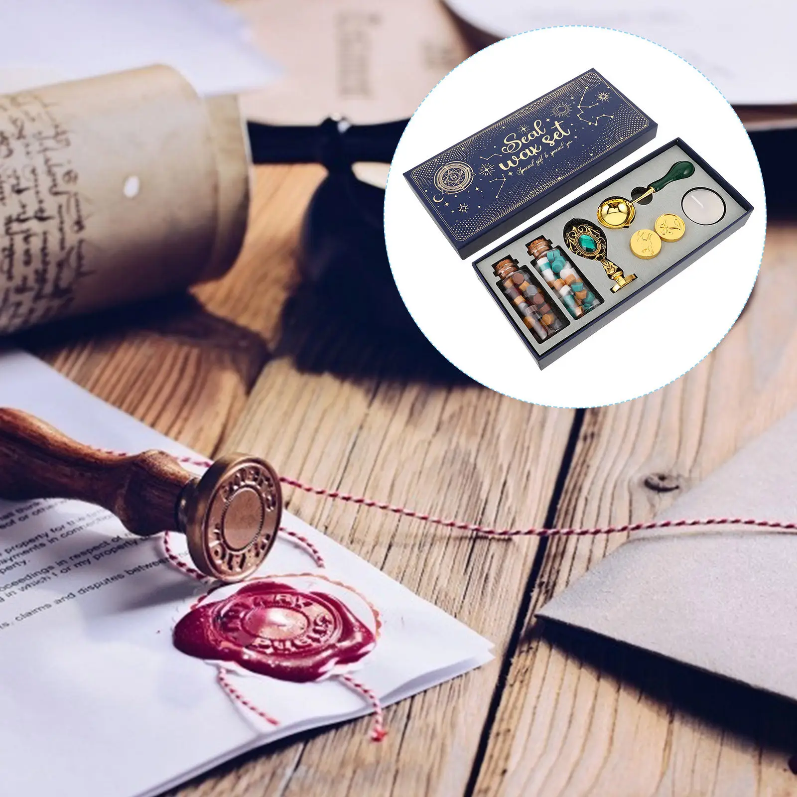 1Set Fire Wax Seal Stamp Kit European Style Gemstone Handle Creative Seal Shapes for Stationery DIY Wax Sealing