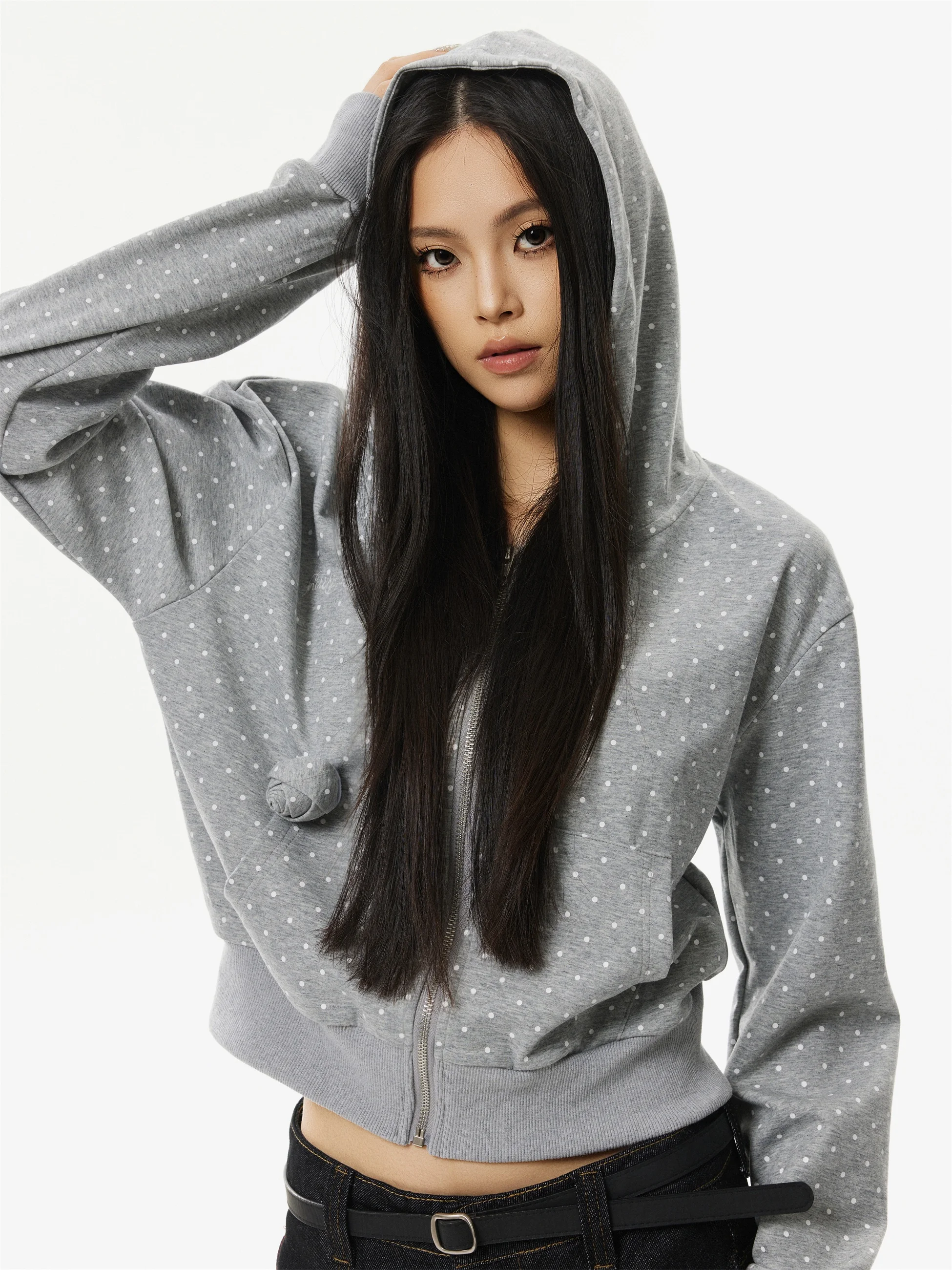 เสื้อฮู้ดลายจุดสไตล์อเมริกันย้อนยุค MTTEAT ทรงหลวม สบายๆ แฟชั่นสตรีท ผ้าคอตตอนผสมโพลีเอสเตอร์