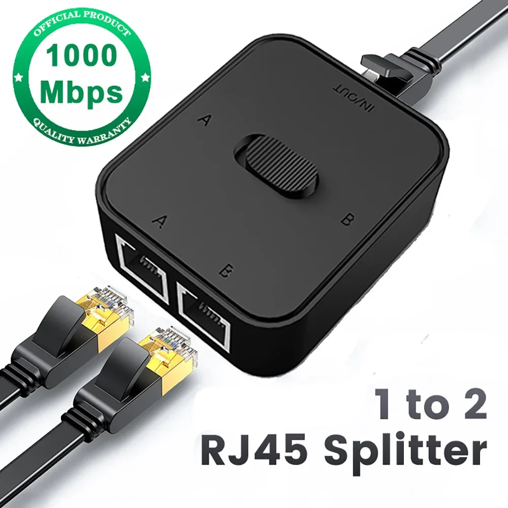 1000Mbps 1 in 2 Out Ethernet Adapter RJ45 Splitter Lan Connector Cat 6 Rj45 Splitter Switch Coupler for PC Laptop TV Box Router 