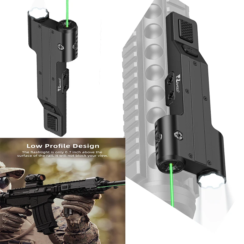 

EZshoot 1600 Lumen Rifle Tactical Flashlight LED Light Green Laser Combo Rechargeable Compatible with Picatinny Rail Strobe Mode