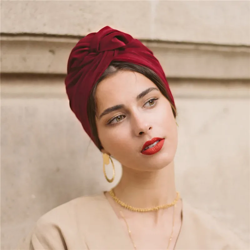 French Vintage Turban Hat Fashion Female Bandana Headband Women\'s Hair Cover Cap Ladies Head Wraps Muslim Headscarf Bonnet