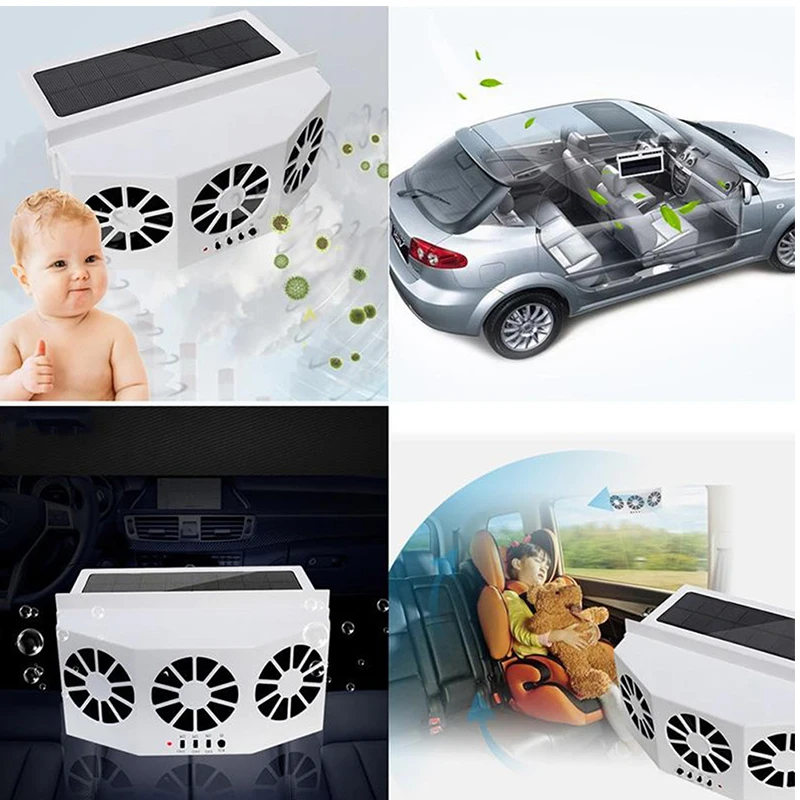 Solar Powered Auto Car Fan  Auto Ventilation Fan Multi-angle Adjustable Energy Saving Car Window Exhaust Fan Car Inside Cool