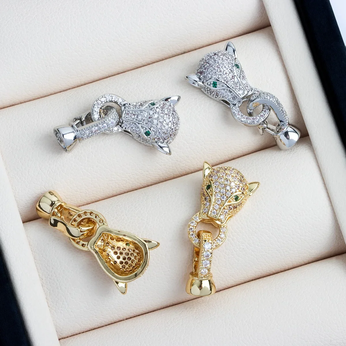 18K 진짜 금 도금과 지르콘 레오파드 헤드 버튼 헤드, 목걸이 팔찌 연결 버클 엔딩 버클 DIY 액세서리