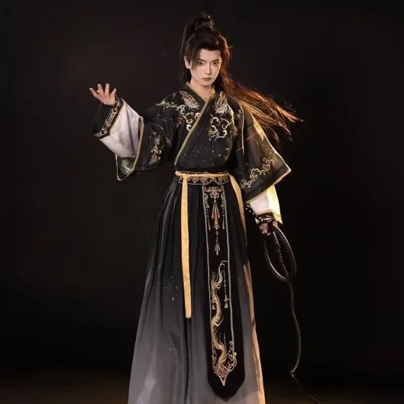 

Hanfu Men Chinese Ancient Embroidery Hanfu Sets Halloween Carnival Cosplay Costume Black Gradient Hanfu Women Plus Size