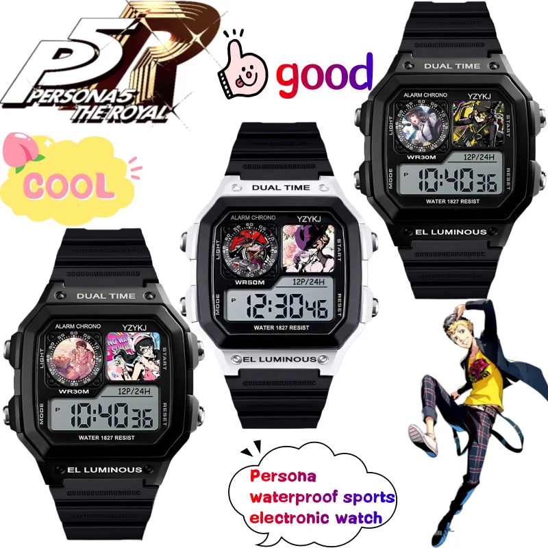 

Новые часы persona Amamiya Ren Akechi Goro, высококачественные цвета, аниме, мультяшный принт, студенческие повседневные водонепроницаемые спортивные электронные часы