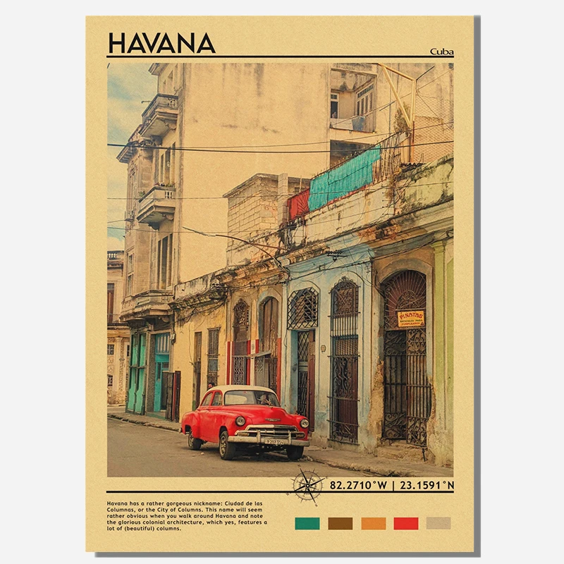 Nordic Travel Poster Italy Caribbean Chile Minimal Cityscape Kraft Paper Painting Wall Picture for Living Room