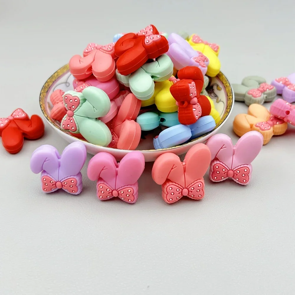 10PC Rabbit Ears Beads 11 Colors Teethe Baby DIY String Pen Bead Nipple Chains Jewelry Accessories Teethe Silicone Focal Beads