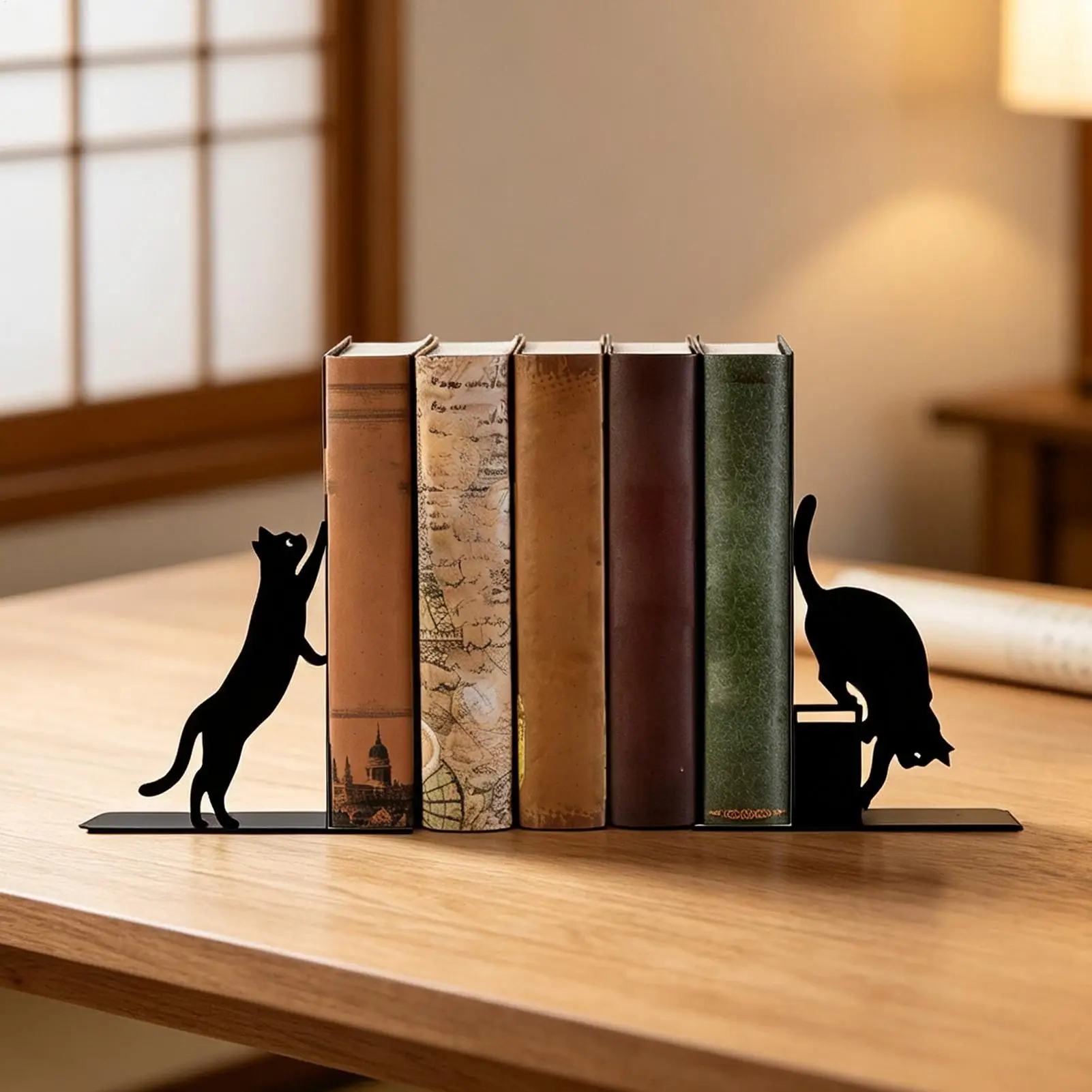 Black Cat Bookends Metal Animal Bookends Bookcase Ornament Funny Book Ends For Bookworm Reader Librarian Teacher Student