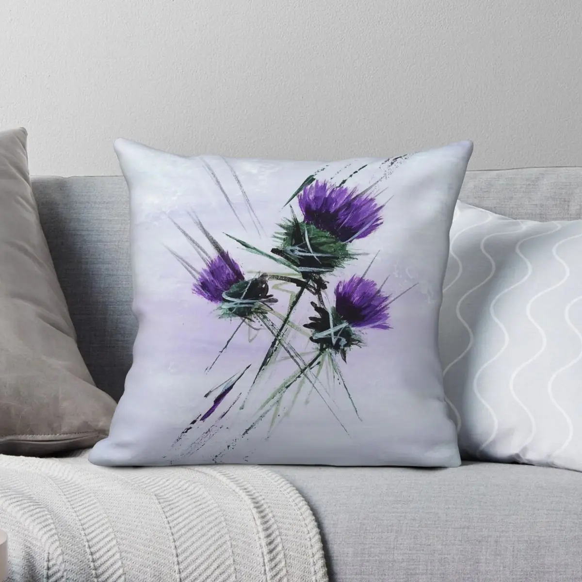 Scottish Contemporary Thistles Pillowcase Polyester Linen Velvet Creative Zip Decorative Throw Pillow Case Car Cushion Case