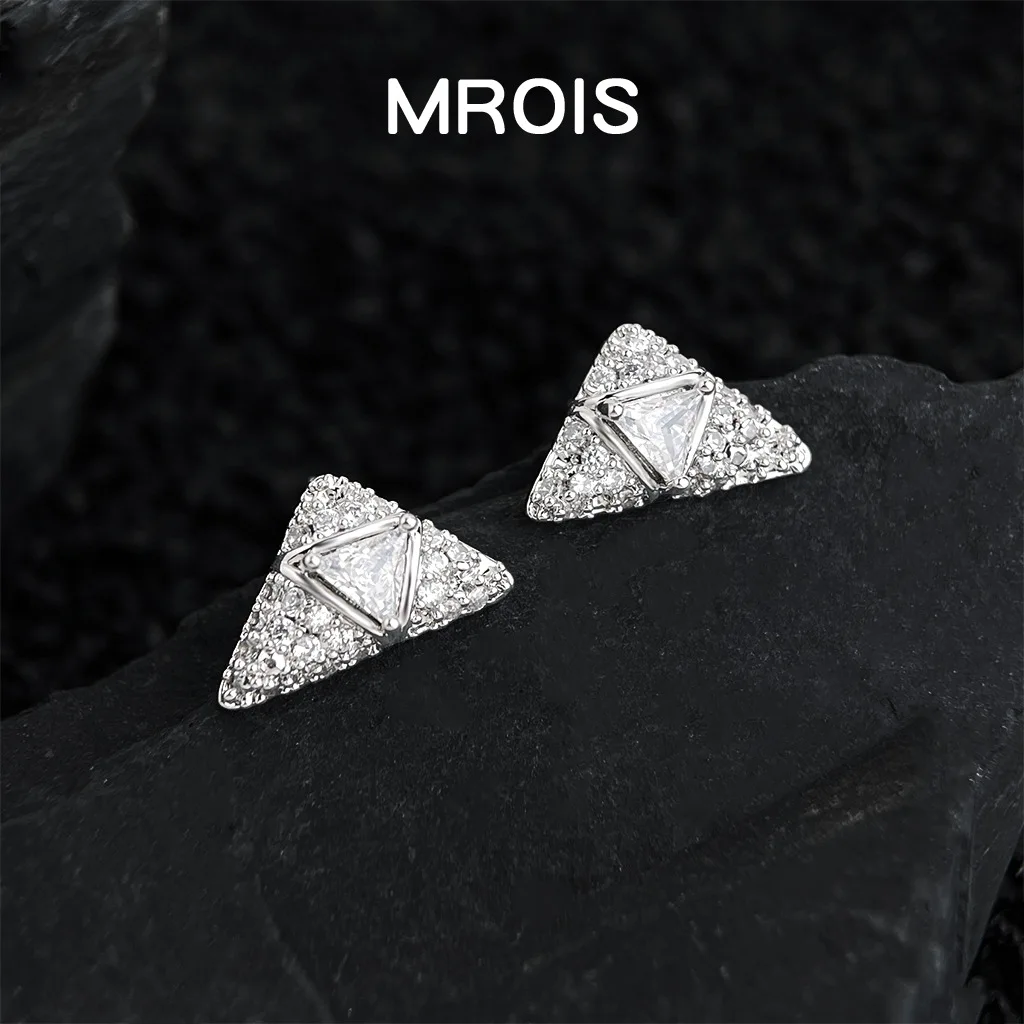 Burst flash~ Original gold-plated geometric triangular full zircon stud earrings niche light luxury high-end minimalist style ea
