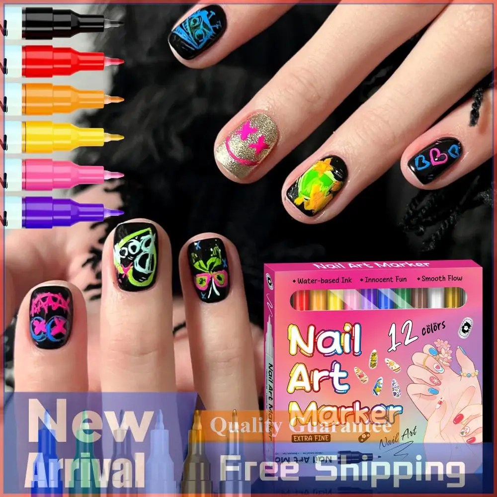 12/24 لون مسمار الفن أقلام 0.5 مللي متر مسمار البولندية أقلام رسم اللوحة نقطة بطانة الاكريليك رسمت مجموعة أقلام مقاوم للماء التجفيف السريع