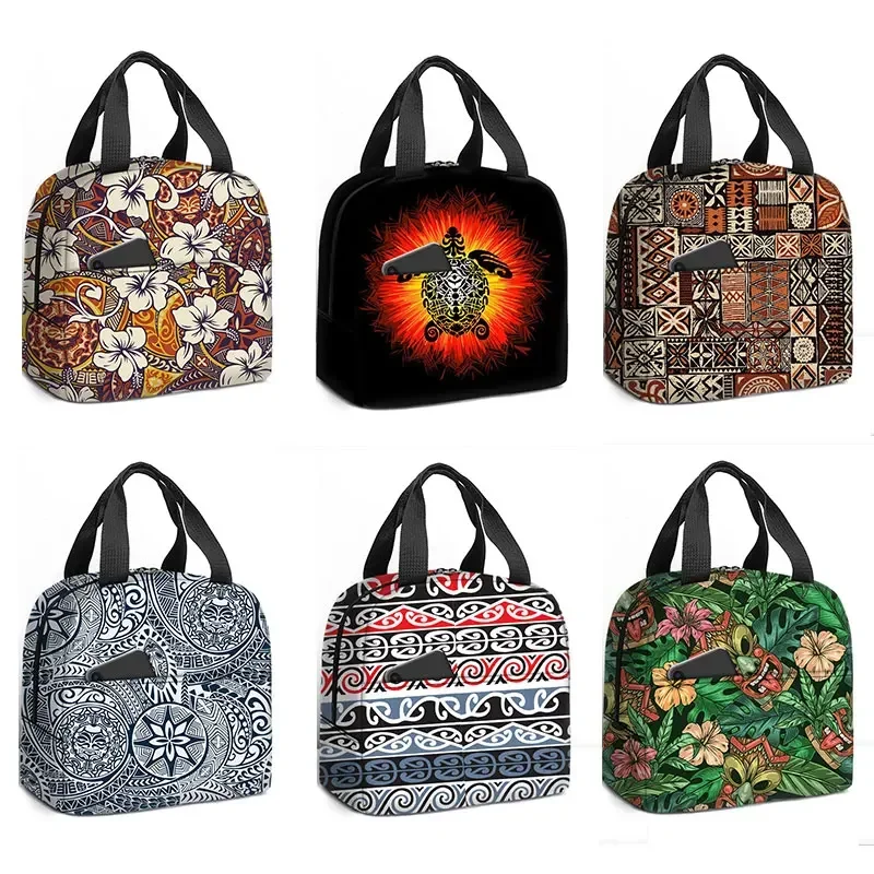 Hawaiian Turtle Print Lunch Bag Cooler Thermal Bag for Women Polynesian Traditional Tribal Lunch Box  Tote Food Picnic Bags Gift